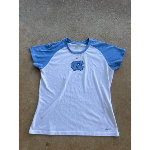 Nike Dri-Fit Womens UNC Tar Heels Raglan Tee Blue & White Size L Y3 - Picture 1 of 4